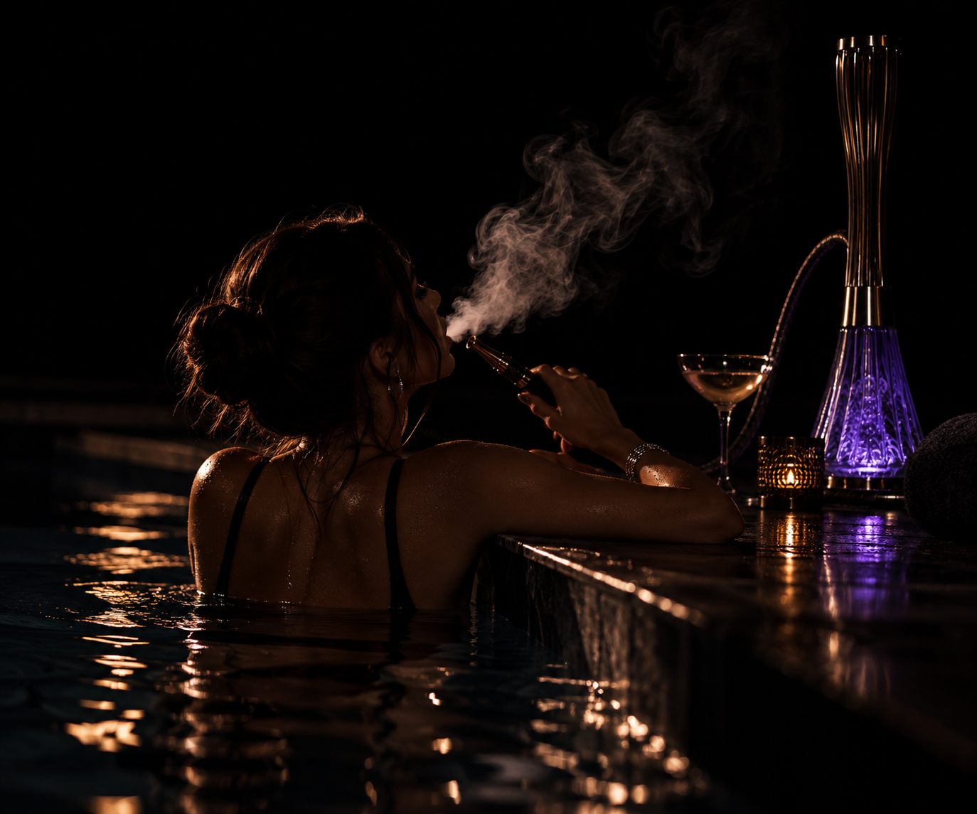 Poolside session at night